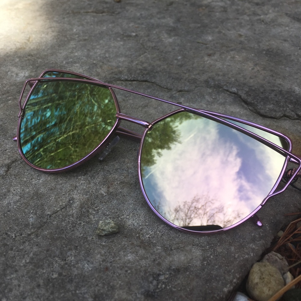 Oversized Mirror Sunglasses Pink Metal Frames - Picture 4 of 8